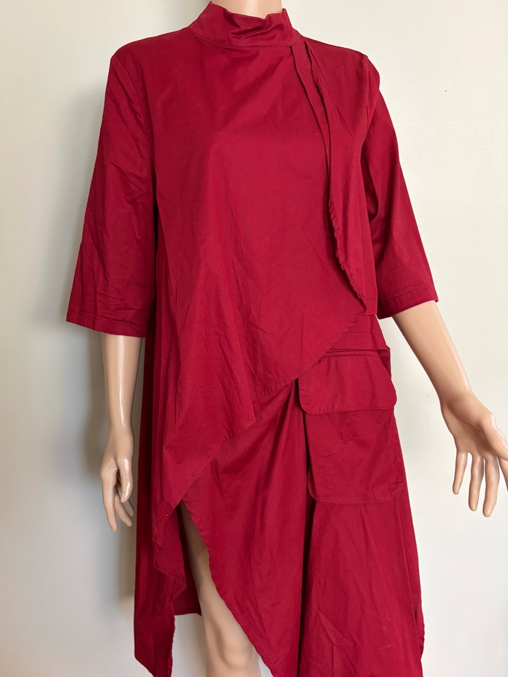 Women's METAMORPHOZA Red ASSYMETRIC Lagenlook TUNIC Shirt DRESS L - Picture 2 of 13